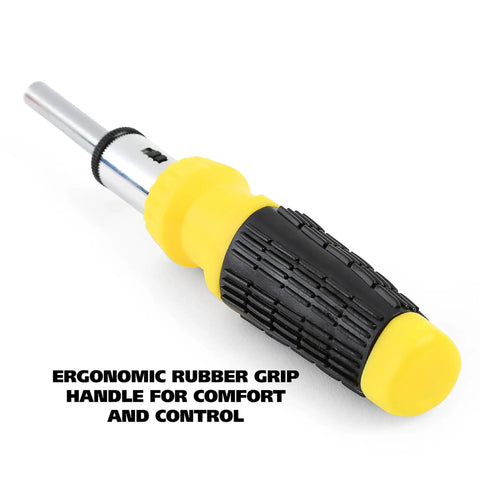 The Ultimate 34 Piece Ratcheting Screwdriver Set With Magnetic Multi Bits, Sae Metric Sockets, Phillips Slotted Torx Hex Heads for All Your Home Repair And Electronics Fixes! ergonomic rubber grip handle