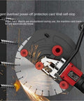 Heavy Duty Electric Concrete Cutter Saw With 8900W Motor Dual Blades and Integrated Water Pump cutting through concrete with sparks.