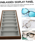 Straight Up Premium Wooden Eyewear Display Tray With Soft Protective Lining For Sunglasses Glasses And Jewelry Storage Stylish Desktop Organizer showcasing compartments for organized sunglass storage.