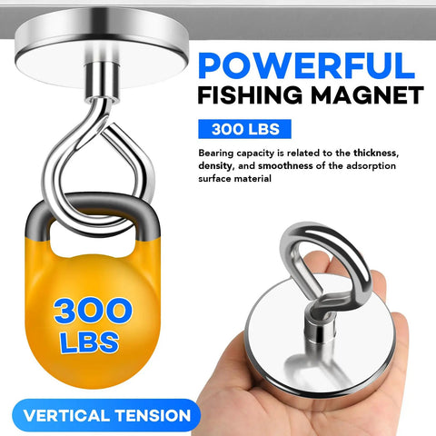 Beast Magnet Fishing Kit With 300 Lb Neodymium Rare Earth Magnets Countersunk Hole Eyebolt for magnetic fishing and recovery