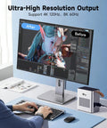 Top-Tier External GPU Docking Station With Hella Amped AMD Radeon RX 7600M XT 8Gb Graphics, Smooth USB4 And Oculink Setup, Dope 65W PD Charging For Laptops And Handheld Rigs, showing 4K 120Hz output comparison.