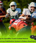 Quick Release Football Helmet Chin Strap Stabilizer Tool Set For Friday Night Helmets With Quick Grab Lever and Heavy Duty Steel Build, showing youth players in action.