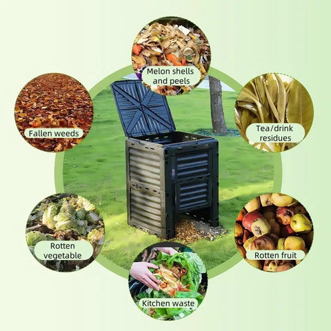 300L Outdoor Compost Bin Heavy Duty Plastic With Huge Capacity For Garden And Yard Tumbler Style Fertilizer Box in yard