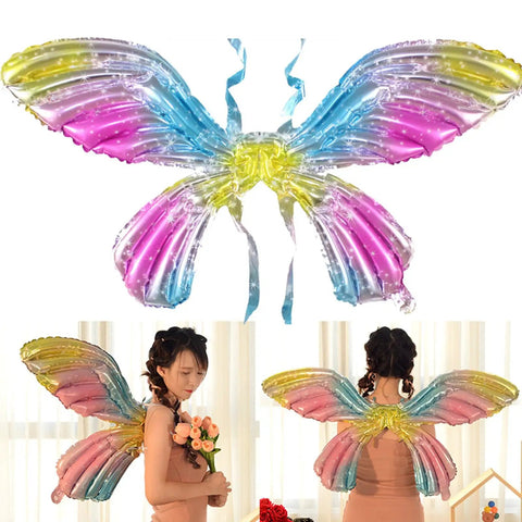 Fairy Wing Balloon Costume Set for Halloween Party and Cosplay, Angel Butterfly Wings with multicolor foil and back-attachment
