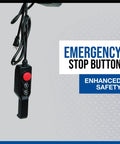 Close-up of the emergency stop button for the Strongway 1100 Lb Electric Cable Hoist, enhancing safety during operation.