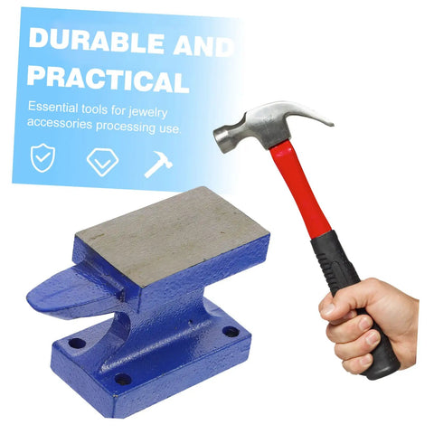 Heavy Duty Horn Pad Tool For Blacksmithing And Jewelry Making with hammer and blue metal stand for shaping and riveting