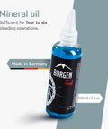 100ml mineral oil bottle for Bike Brake Bleed Kit For Magura Hydraulic Disc Brakes, labeled 'Borgen Tools', Made in Germany.