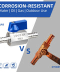 Comparison of Two Pack Three Eighths Inch Barb Ball Valve Inline Shut Off Valve In Marine Grade 304 Stainless Steel vs rusty valve