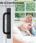 Self Adhesive Cabinet Handles 5.83 Inch Black Zinc Alloy Drawer Pulls shown on a door with a family relaxing in the background.