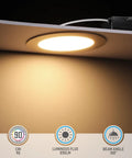 Ultra Slim 4 Inch LED Recessed Downlights With J Box Pack Of 6, illuminated warm white light, satin nickel finish