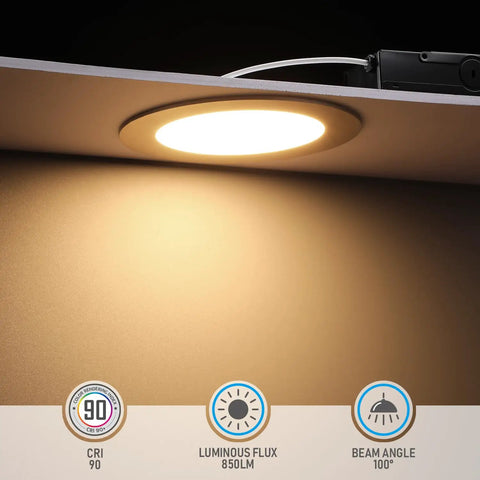 Ultra Slim 4 Inch LED Recessed Downlights With J Box Pack Of 6, illuminated warm white light, satin nickel finish