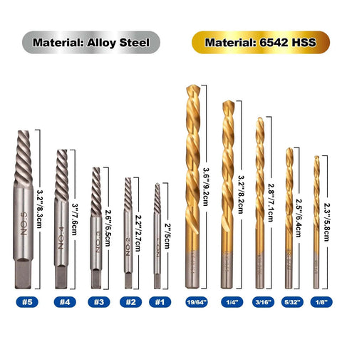 14 Piece Screw Extractor Set For Stripped Screws And Broken Bolts HSS Left Handed Drill Bits And Damaged Nut Removal Kit sizes