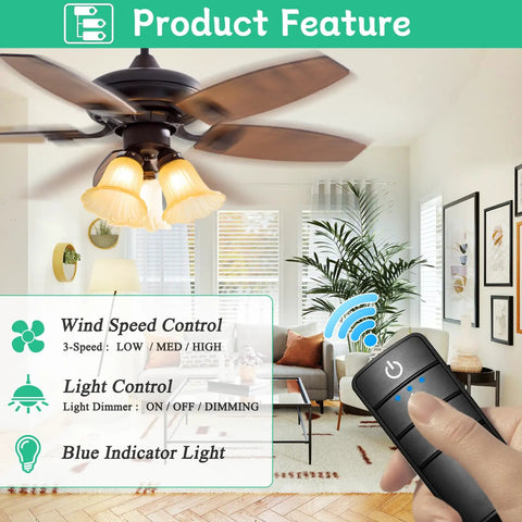 Universal Ceiling Fan Remote Control Kit With Three Speed Settings Light Dimmer And Time Delay Replacement For Hampton Bay