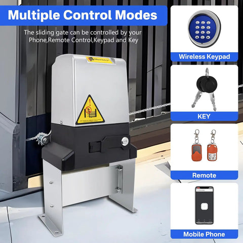 Heavy Duty 4400lb Automatic Sliding Gate Opener Kit With APP Control 750W Motor Remote Kit multiple control modes display