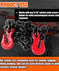 Transport Binder Chain Five Sixteenth Inch By Ten Foot Grade 80 Alloy With Four Thousand Nine Hundred Pounds Safe Working Load Tow Chain With Clevis Grab Hooks Ideal For Transporting Towing And Securing Equipment on display with red grab hooks