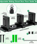 Three Roller Adjustable Floor Guide Kit For Double Bypass Sliding Doors Black Floor Mount Guides Two Pack Independent Roller Adjustment For Different Door Thickness Smooth Quiet Operation Durable Upgrade For Closet And Barn Doors