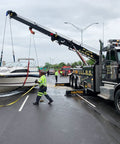 Heavy Duty 10 Foot Red Round Sling For Lifting, towing a boat with crane in industrial setting