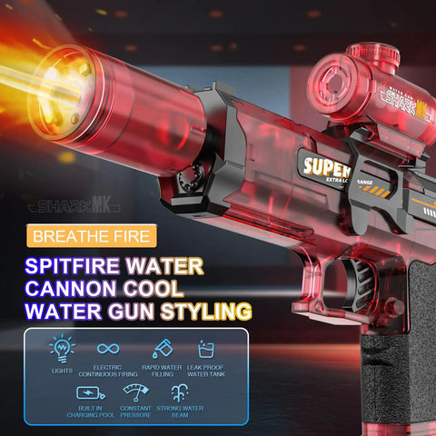 Grantley Electric Water Gun For Adults And Kids Featuring Rechargeable Automatic Squirt Blaster with bright LED and rapid firing design.