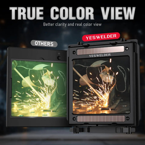Auto Darkening Welding Helmet With Beefy 3.94 X 3.66 Inches Viewing Window True Color Optics Solar Powered 4 Arc Sensors display