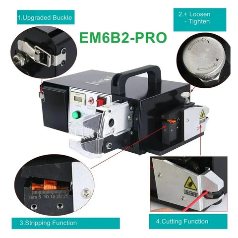 Built Tough Electric Terminal Crimping Machine Cold Crimp Pliers With One Touch Wire Stripper And Cutter showing upgraded buckle and controls.