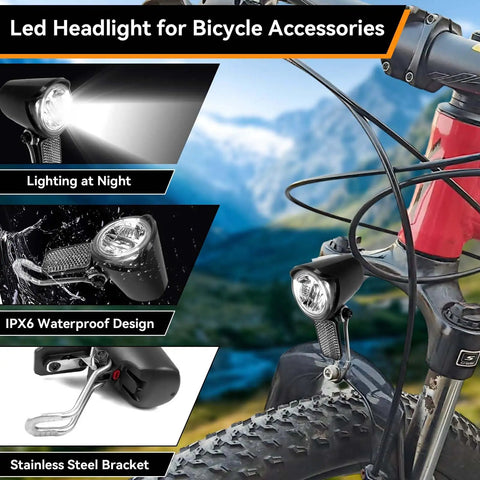 Ultra Bright Led Bike Front Light For Night Riding 12 Volt To 60 Volt Compatible Waterproof 2 Pin Connector on mountain bike
