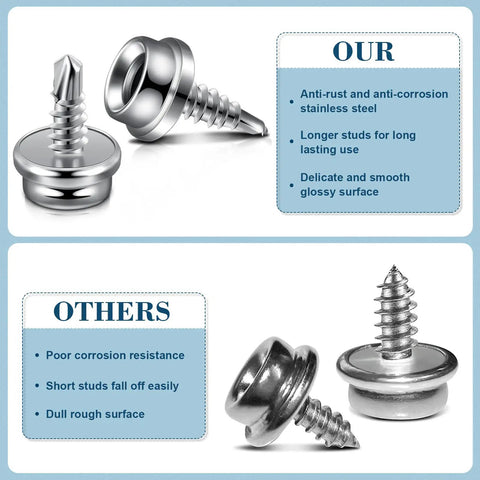 Heavy Duty Marine Boat Cover Snaps 24 Pack Stainless Steel 3/8 Inch Socket Studs showing durable screw-in fasteners with glossy surface.