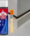 Flexible Waterproof Leak Repair Liquid Sealant That Beats Water On Roofs Walls Gutters And Concrete, with brush and corner showing application.