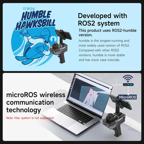 Handheld Scanning Lidar For 3D Mapping And Navigation With MicroROS WiFi Bridge, ROS2 And Linux Support, 6 Axis IMU shown with laptop.