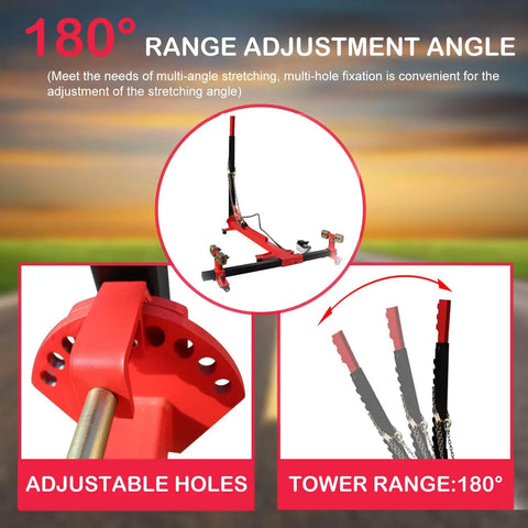 10 Ton Beefy Car Frame Puller Set With 4409 Lb Loading Capacity Auto Body Frame Straightener And Heavy Duty Car Frame Machine For Collision Repair Hydraulic 5000 PSI Power And 2000 Kg Capacity With 180 Degree Adjustable Tower image showing adjustable holes and 180-degree tower range features.
