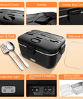 Electric Lunch Box Heater 100W Portable Food Warmer 1.8L for Work with utensils, silicone seal, and charging port