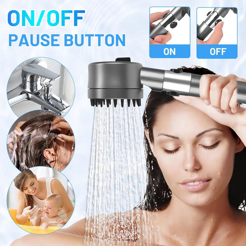 Filtered Shower Head With Handheld Pro Grade Filtration System, High Pressure Water Flow, Four Spray Modes, Grey