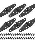 Six Pack Strap Hinges Set, 2 Inch Heavy Duty Shed Door Hinges with Screws, Tee Gate Hinge for Wooden Fences, Black Iron Construction.