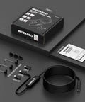 Endoscope Camera 16.4 Ft Cable 1920P HD For iOS And Android With Type C To Lightning And Type C To Micro USB Adapters Real Time View On Phones Tablets And PCs HarmonyOS Not Supported package with cable, adapters, and manual