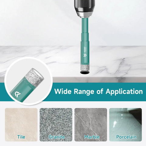 Half Inch Diamond Hole Saw For Porcelain Tile And Glass With Round Shank Core Drill Bit Fits Cordless Drills And Drill Press Dry And Wet Cutting Opener Cuts Granite Marble Ceramic Stone shown cutting surface