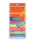 Macromax microfiber cleaning cloths, 10-pack, multicolor, ultra-absorbent, reusable, front view