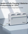 Atom SE Parallel Charging Hub Bundle With Fast Charge Batteries For The Drone, showing three batteries charging