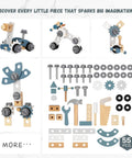 Dad Approved Solid Wood Toddler Walker Tool Table With Interactive Building Blocks Realistic Hammer Wrench Gear Station For Growing Hands And Brainy Play Light Gray 55 piece building block set.