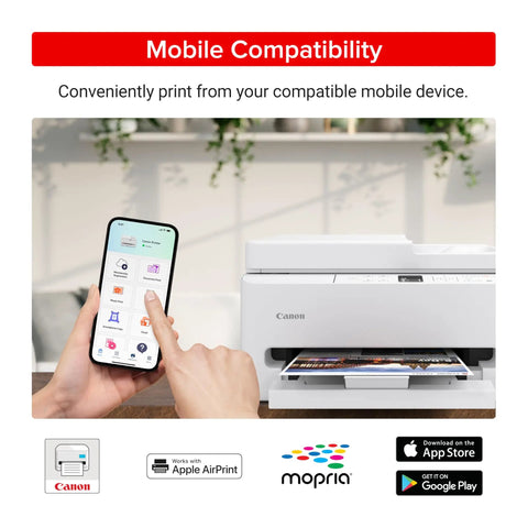 Person using mobile for printing on Affordable All In One Wireless Color Inkjet Printer For Home Office That Handles Duplex Printing Copy