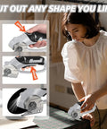 Super Lightweight Cordless Electric Scissors With 4V Battery And LED Light in use on fabric with ergonomic grip.