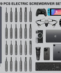 Mini Electric Screwdriver Kit 29 In 1 With 24 Magnetic Bits displayed with electronics for precision repairs