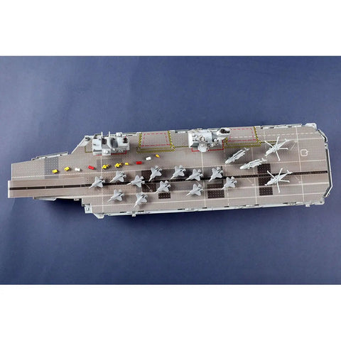 Top view of Killer Detail Queen Elizabeth Aircraft Carrier Plastic Model Kit 1 700 Scale with planes on deck.