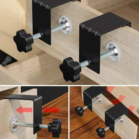 Drawer Front Installation Clamps Set For Woodworking With Cold Rolled Steel C Clamps And Protective Pads in use