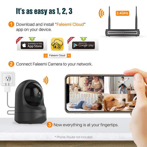 1080P Wireless Indoor Security Camera With Pan Tilt Zoom For Home Nanny Cam Use, app connection guide and camera setup