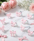 Upgraded 15 Pack Dope Pink Bow Knot Drawer Knobs With Full Screw Kit For Cabinet Hardware Makeovers And Bedroom Dresser Updates Solid Vibe For Your Ultimate Home Refresh Project with pink bows and screws on a marble surface.