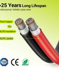 10 AWG Solar Panel Wire 2x50ft 6mm2 Solar Extension Cable Red And Black 84 Strands Tinned Copper PV Wire XLPE Insulated Fire And UV Resistant
