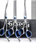 5 In 1 Dog Grooming Scissors Set With Safety Round Tips For Cats And Dogs, Heavy Duty Pet Grooming Shears, Includes 6.5 Inch Straight, Curved And Thinning Scissors, Comb, Cleaning Cloth, Leather Case, with scissors and comb