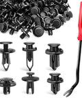 Universal Car Retainer Clip Kit With Remover, 120 Pieces In Four Sizes Nylon Push Rivets with red remover tool