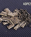 40 Pieces Antique Bronze Butterfly Hinges For Tiny Jewelry Boxes, Dollhouse Cabinets, And Miniature Woodworking Projects, 20 By 17 Mm Iron Hinges With Rust Resistant Plating And Included Screws shown with screws on textured surface.