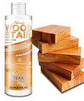 Premium Water Based Wood Stain In Deep Teak Hue For Indoor And Outdoor Patio Furniture DIY Woodworking with natural wood blocks