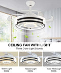 35 Inch Retractable Ceiling Fan With Remote And Lights 30W LED Bladeless Modern Ceiling Fan In Room With Light Modes